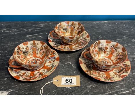 Three Fine Japanese Porcelain Cup And Saucers. Circa 1900