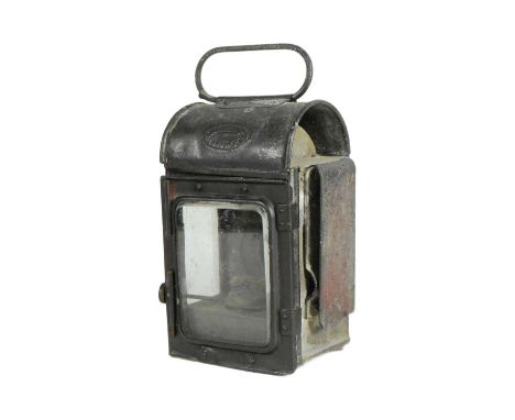 Railwayana - a vintage Buck and Hickman Ltd London railway lamp. With burner, red bullseye lense and two glass panels. Measur