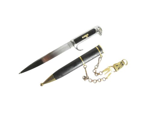 A WWII Second World War Italian MVSN Fascist dagger. Polished alluminium grip with an eagle head pommel, black Bakelite secti