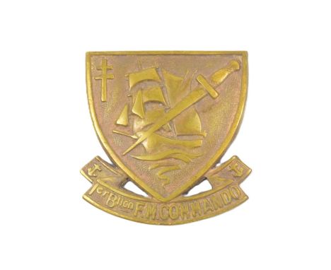 A WWII Second World War Free French Navy 1er Bataillon de Fusiliers Marins Commandos ( Sailor Riflemen) beret cap badge. The 