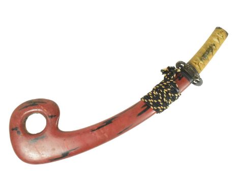 An early 17th Century circa 1600 Japanese Edo Period Samurai Tanto signed Bizen Yokohama Ju Kunisada. Rayskin tsuka with x2 M