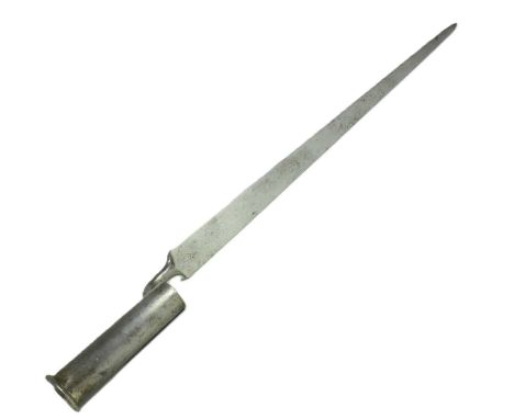 An early 19th Century circa 1815 British Brown Bess musket rifle socket bayonet with zigzag slot and triangular section blade