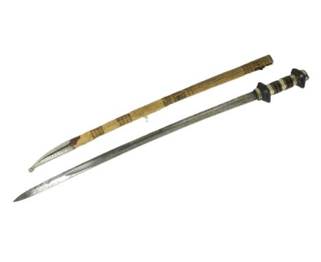 An early 20th Century West Africa (Sierra Leone) Mende People sword with a European blade. Wooden hilt with white metal bands