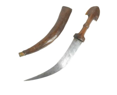 An early 20th Century Iranian / Kurish Marsh Arab jambiya dagger. Shaped wooden grip with a dome shaped pommel and a typicall
