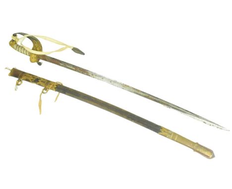 A 19th Century Victorian 1827 pattern British naval officers sword. Brass Lions head pommel with a rayskin grip and wire band