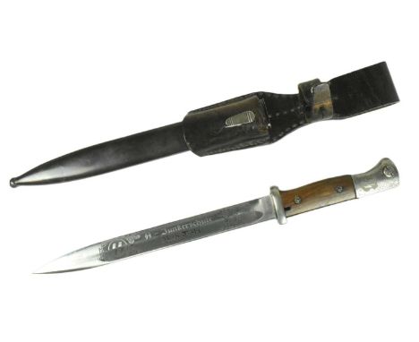A WWII Second World War Third Reich Nazi German Waffen SS Officers Training School K-98 Mauser Rifle bayonet. Pommel etched w