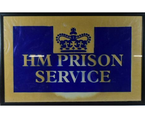 HM Prison Service - a vintage HM Prison Service clear plastic sheet sign framed and glazed. Measures approx 48x76cm