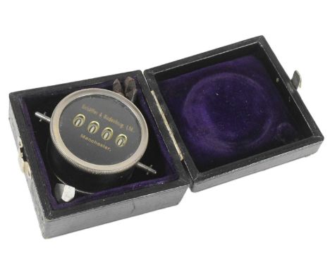 A vintage Schaffer &amp; Budenberg Ltd x4 digit rotation counter cased in a leather box with velvet lining.