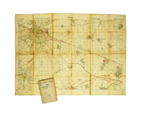 A WWI First World War Trench Map of Cambrai region of France on folding linen, published in September 1918 by the Ordnance Su