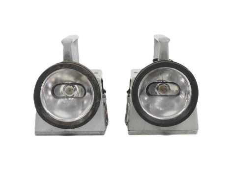 Two vintage 1960s BR British Railways Bardic Rail Signalling lamps. Silver examples with ‘BR’ embossed in the casing.