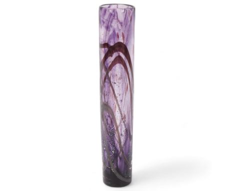 NIKKI WILLIAMS, a studio glass purple and silver leaf cylinder vase, signed to base, 32.5cmVery good condition 