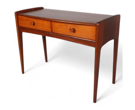 JOHN HERBERT for A Younger Ltd, a teak console table or desk with two drawers, makers label to back of drawer, height 79cm, w