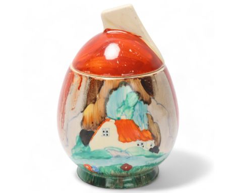 Clarice Cliff, Forest Glen preserve pot and cover, circa 1934, height 12.5cmNo chips cracks or restoration, a few very minor 