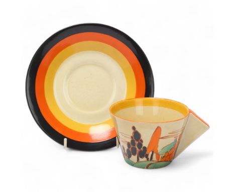Clarice Cliff Orange Trees And House cup and saucer, circa 1931, saucer diameter 17cmGood condition, no chips cracks or resto