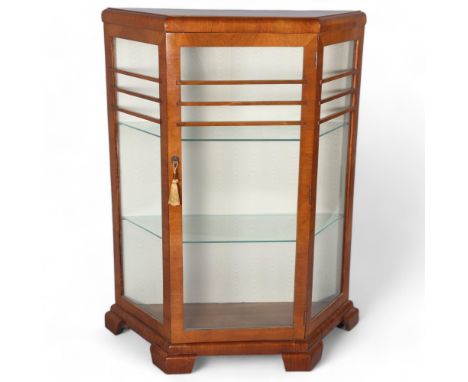 Art Deco walnut display cabinet, width 89cm, height 119cm 