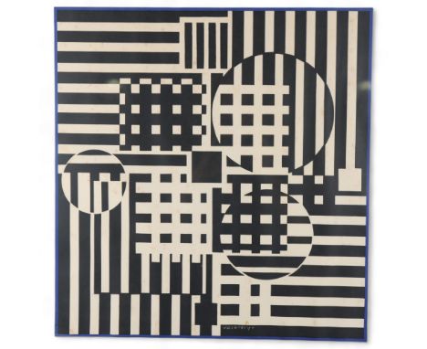 After VICTOR VASARELY, a geometric lithograph print, 50 x 52cm, framedsome foxing and marks to paper, slight rippling, blue s