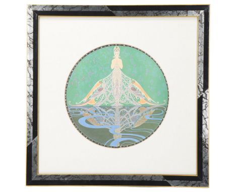 Art Deco lithograph, figure study, unsigned, in two-colour frame, overall frame dimensions 38cm x 38cm 