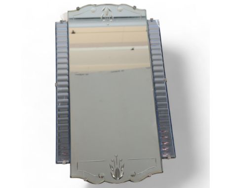 Art Deco pale blue/clear glass wall mirror, height 69cm, width 39cm 