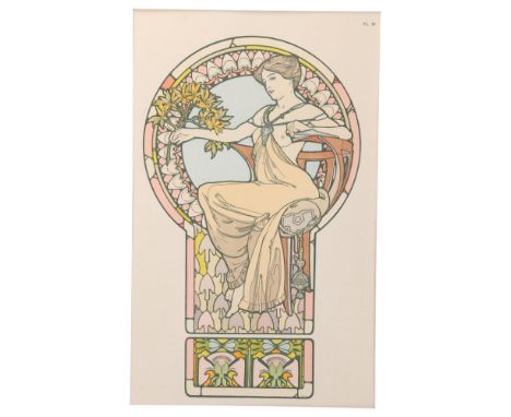 French Art Nouveau lithograph advertising print circa 1902, by Mucha, image 37cm x 23cm, overall frame dimensions 60cm x 50cm