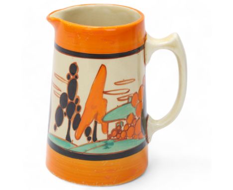 Clarice Cliff Bizarre Art Deco Orange Trees And House pattern jug, height 13cmNo chips cracks or restoration, a few very ligh