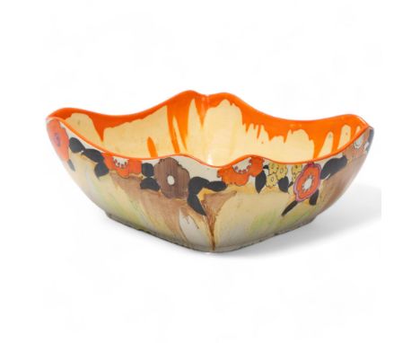Clarice Cliff Bizarre Art Deco square fruit bowl, width 20cmGood condition, no chips cracks or restoration 