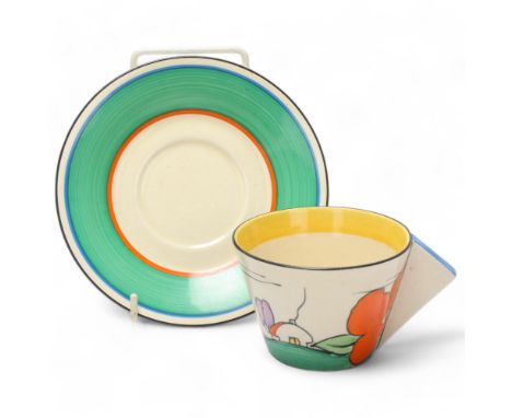 Clarice Cliff Bizarre House pattern teacup and saucer, saucer diameter 15cmGood condition, no chips cracks or restoration 