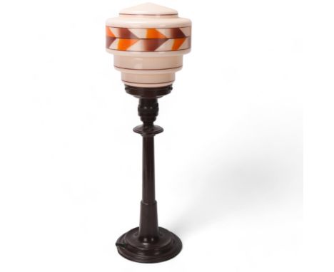 Art Deco Bakelite table lamp, with coloured glass shade, height 47cmGood original condition and in working order 