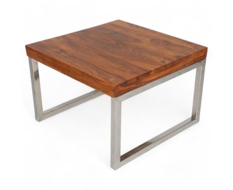 A modern coffee table with hardwood top on square section steel frame, height 40cm, top 60 x 60cmGood condition 