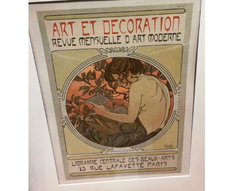French Art Nouveau lithograph advertising print circa 1902, by Mucha, image 37cm x 23cm, overall frame dimensions 60cm x 50cm