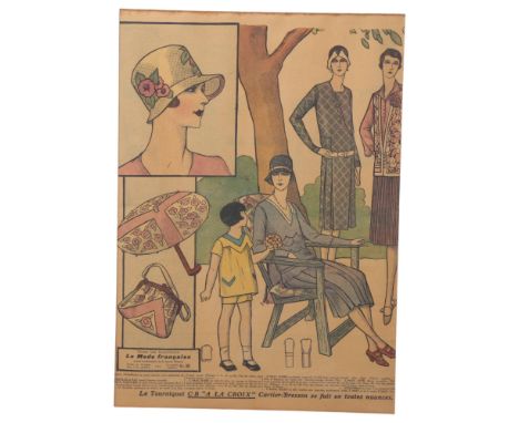 French Art Deco fashion lithograph, image 35cm x 24cm, overall frame dimensions 64cm x 48cmGood condition, slight paper disco