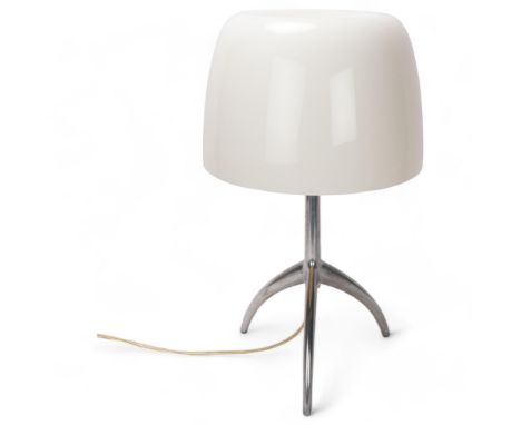 A Foscarini "Lumiere" table lamp, polished steel base and white glass shade, with dimmer switch, height 47cmGood condition, n