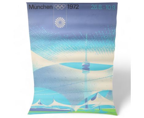 2 1972 Munich Olympic lithograph posters, Hurdlers by Albrecht Gaebele both printed by Mandruck Munchen, 59 x 83.5 cmGood con