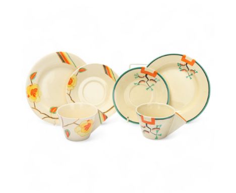 2 Clarice Cliff Art Deco Bizarre teacups saucers and side plates (2)All in good condition, no chips cracks or restoration 