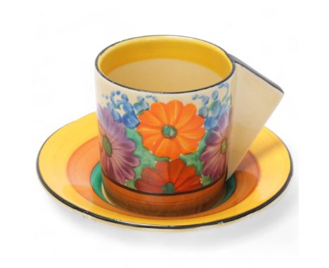Clarice Cliff Gayday coffee cup and saucer, saucer diameter 10cmGood condition, no chips cracks or restoration 