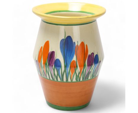 Clarice Cliff Bizarre Crocus pattern vase, height 20cmGood condition, no chips cracks or restoration 