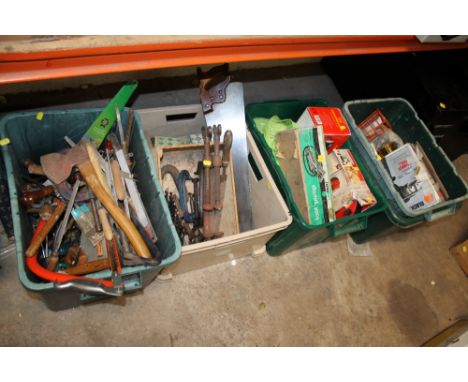 FOUR BOXES OF MIXED TOOLS AND PARTS ETC