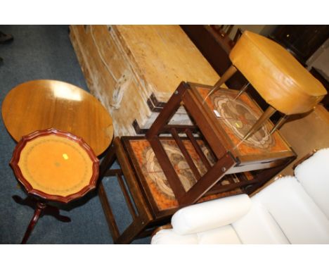 TWO RETRO TILE TOP TABLES STOOL AND TWO TABLES (5)