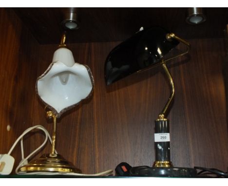 A BANKS LAMP TOGETHER WITH A FLORAL GLASS SHADE LAMP