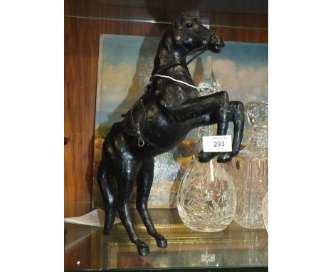 A VINTAGE LEATHER COATED MODEL OF A REARING HORSE TOGETHER WITH A MASONIC BRIEFCASE AND CONTENTS TOGETHER WITH A BOXED CUTLER