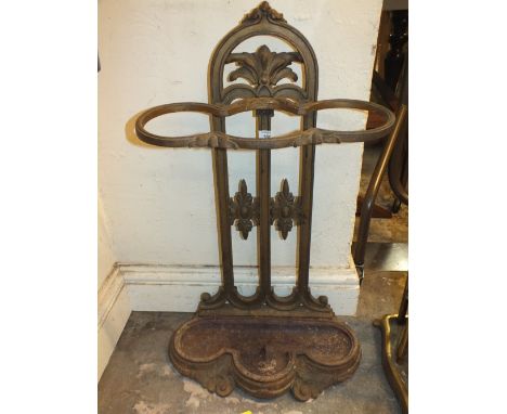 A VINTAGE GOTHIC STYLE CAST METAL STICK STAND 