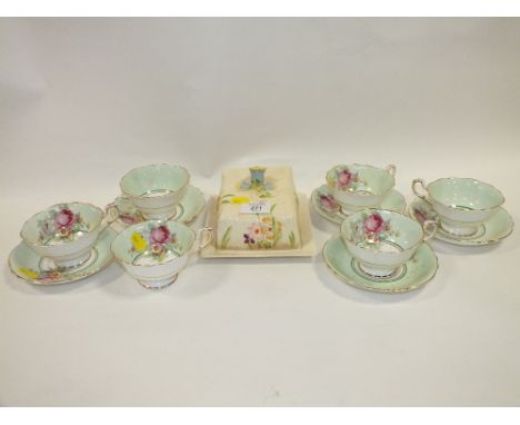 A BESWICK CHEESE DISH TOGETHER WITH FLORAL PARAGON CUPS AND SAUCERS (12)  