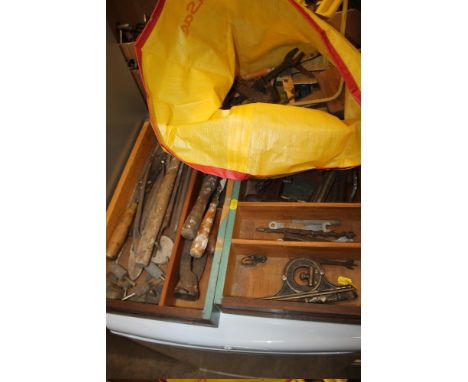 TWO TRAYS PLUS A BAG OF HAND TOOLS ETC