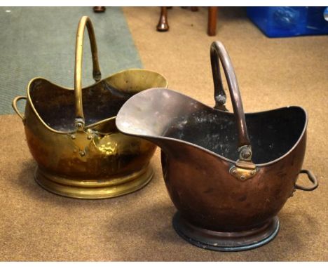 20th Century copper and a similar brass helmet shaped coal bucket   Condition: 