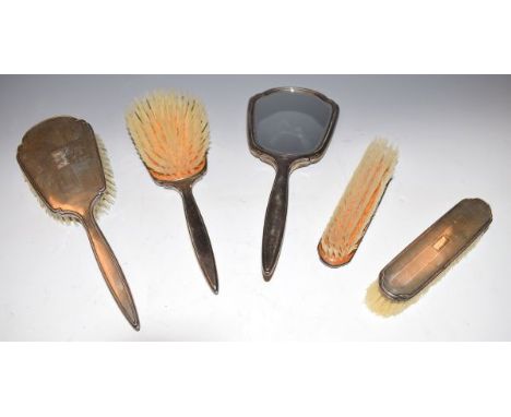 George VI engine turned silver backed five piece brush set Birmingham 1951   Condition: 