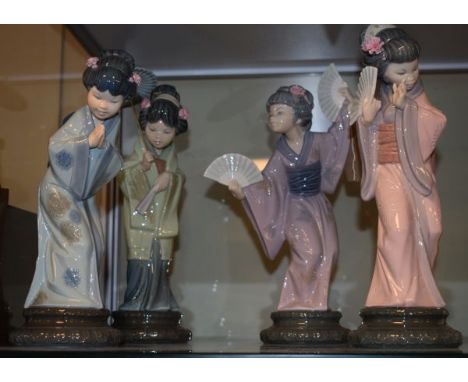 Four Lladro figures - Japanese With Parasol, Japanese Sayonara, Timid Japanese and Japanese With Fan   Condition: 