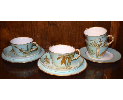 Late 19th Century Royal Worcester tea service having gilded foliate decoration on a pale blue ground   Condition: 