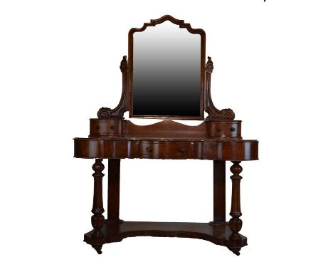 Victorian mahogany duchess style dressing table having shaped mirror, the base fitted one drawer with shelf below   Condition