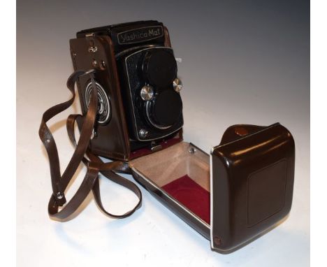 Cameras - Yashica Mat 66 twin lens reflex camera with brown leather case and in the original box   Condition: 