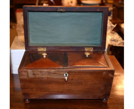 19th Century mahogany sarcophagus shaped tea caddy   Condition: 