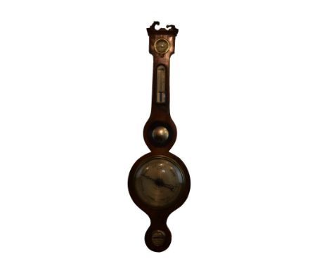 19th Century mahogany wheel barometer by J. Spelzini of Holborn, having a silvered dial, scale, level and hygrometer   Condit